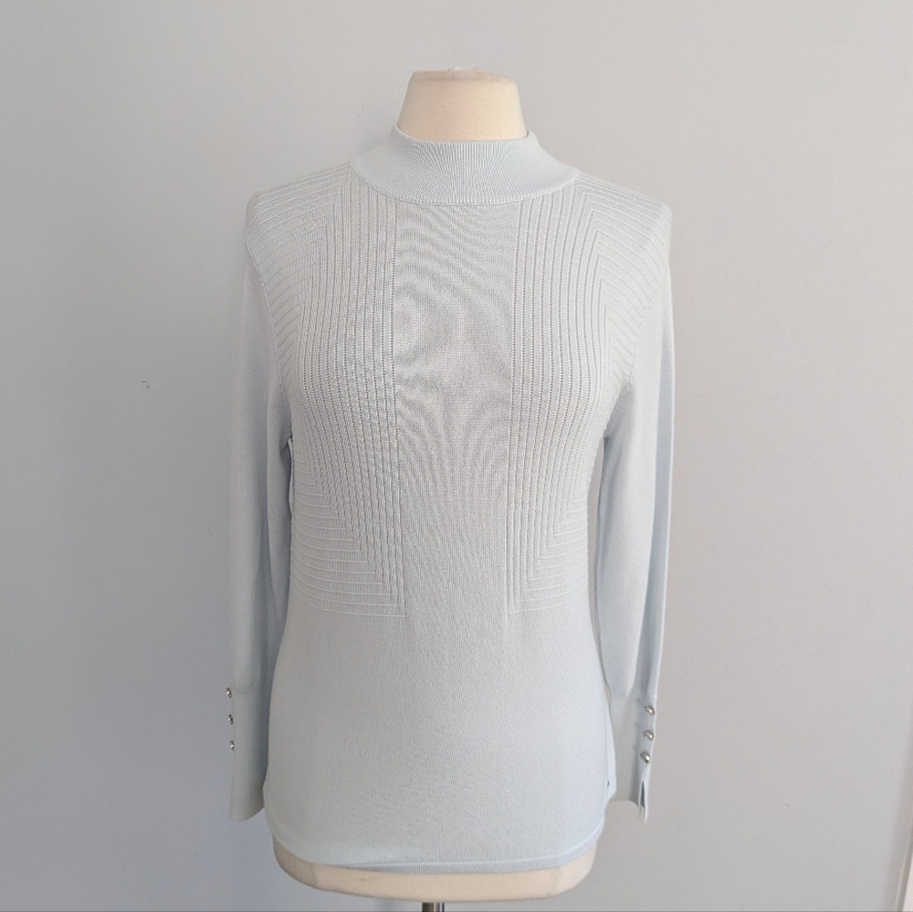 NEW Women's Marble Light Blue Mockneck Sweater Size Small Stretchy Business